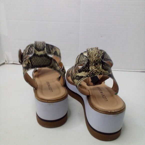 Lucky Brand Wedge Sandals Women 8 Tarhi Snake Skin Animal Print Ankle Strap - Picture 10 of 16